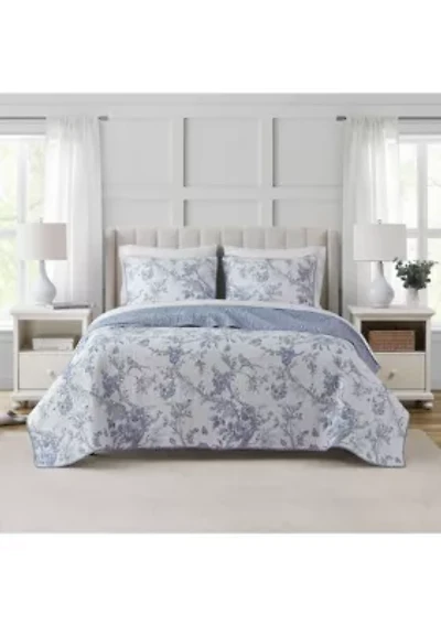 Chantilly Toile Blue Cotton Quilt Set