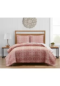 Santa Fe Tribal Apricot Soft Matelasse Jacquard Quilt Set