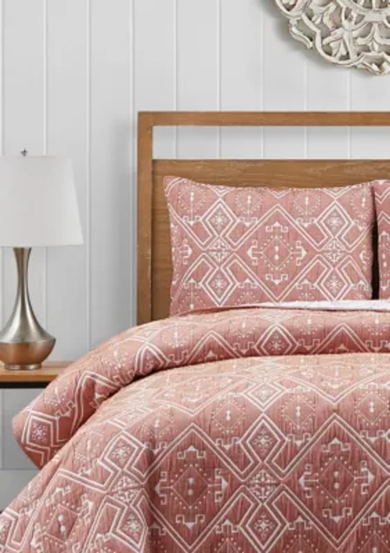Santa Fe Tribal Apricot Soft Matelasse Jacquard Quilt Set