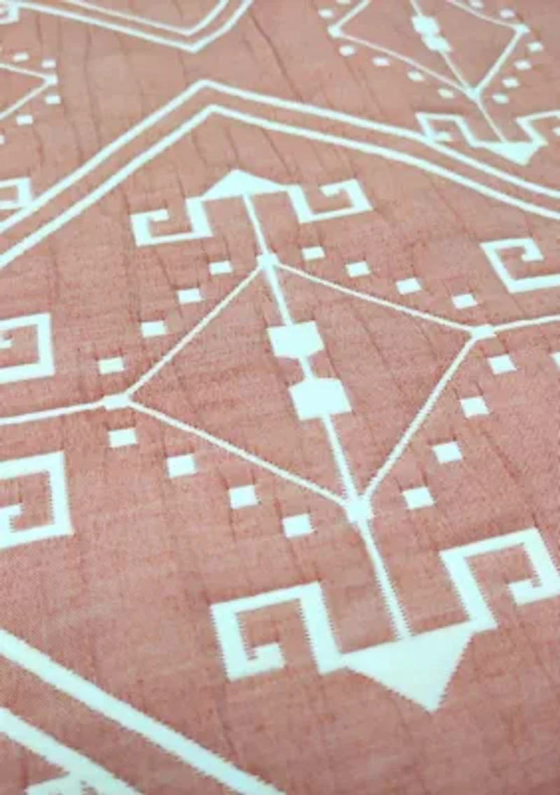 Santa Fe Tribal Apricot Soft Matelasse Jacquard Quilt Set