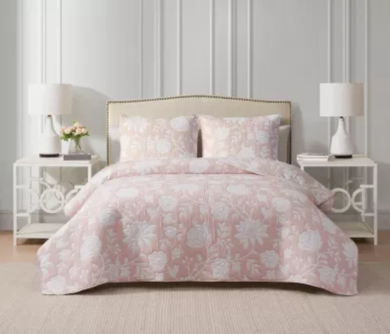 Rosewood Estate Pink 2-3 Piece Soft Woven Matelasse Jacquard Cotton Blend Quilt Set
