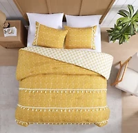 Pasadena Medallion Yellow 2-3 Piece Microfiber Comforter Set with Tassels
