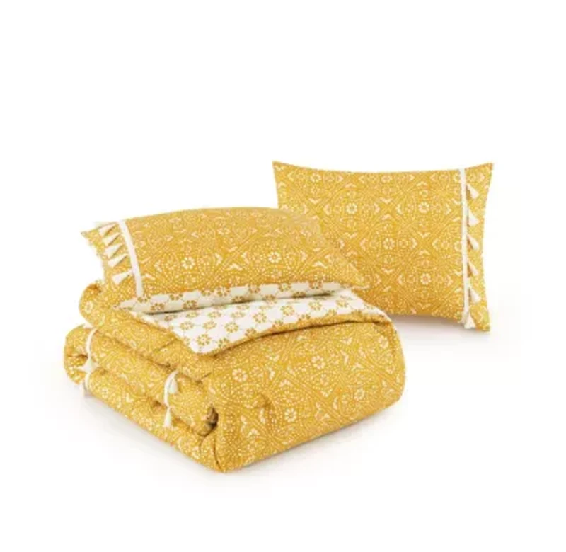 Pasadena Medallion Yellow 2-3 Piece Microfiber Comforter Set with Tassels