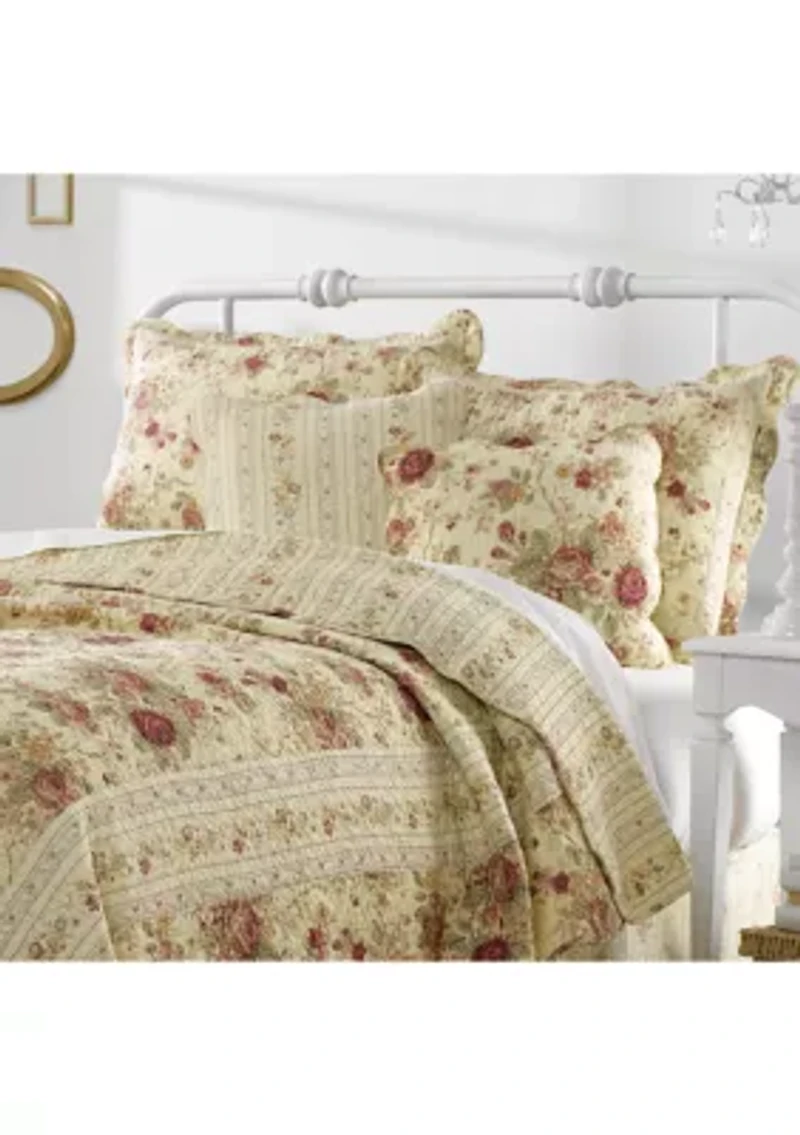 Antique Rose Quilt Set with Bonus Pillows