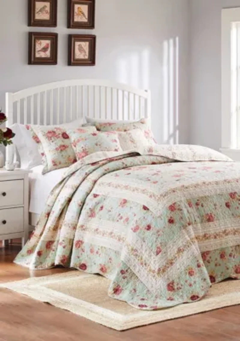 Antique Rose Blue Bedspread Set