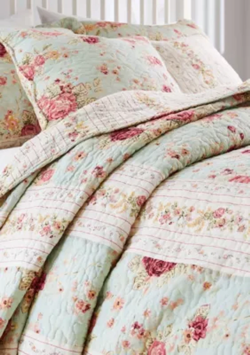 Antique Rose Blue Bedspread Set