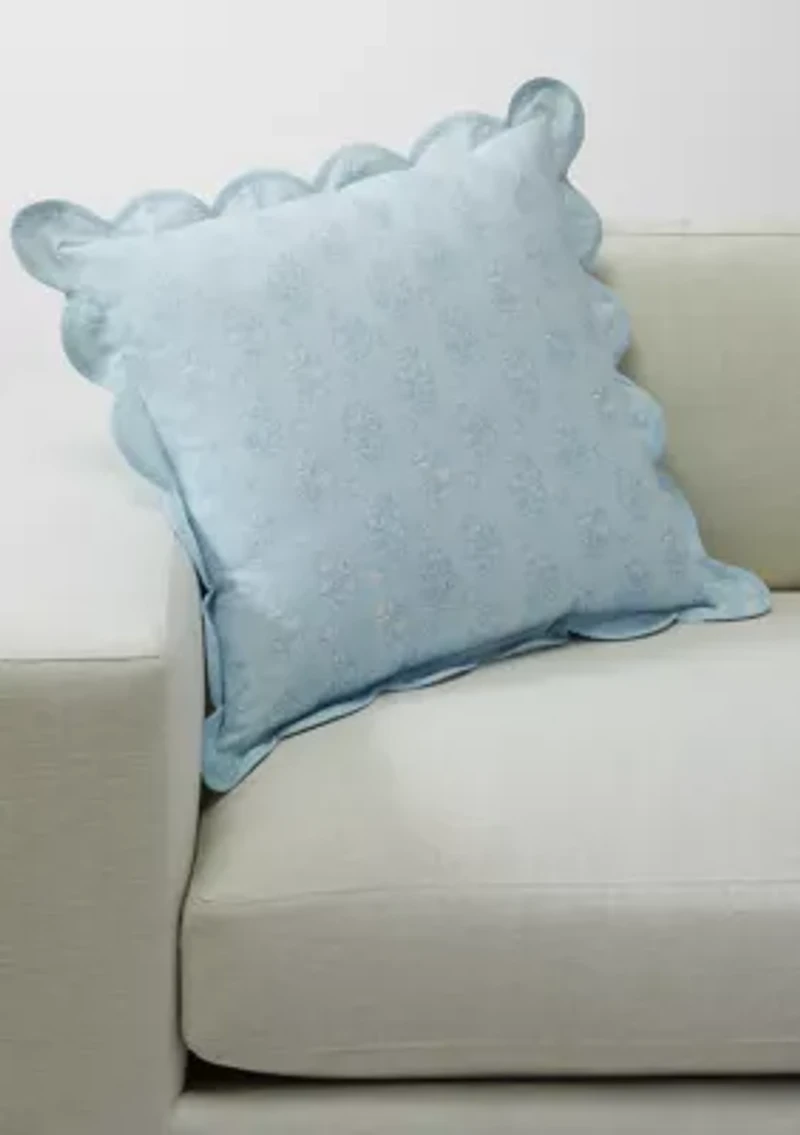 Floral Printed Scalloped Throw Pillow