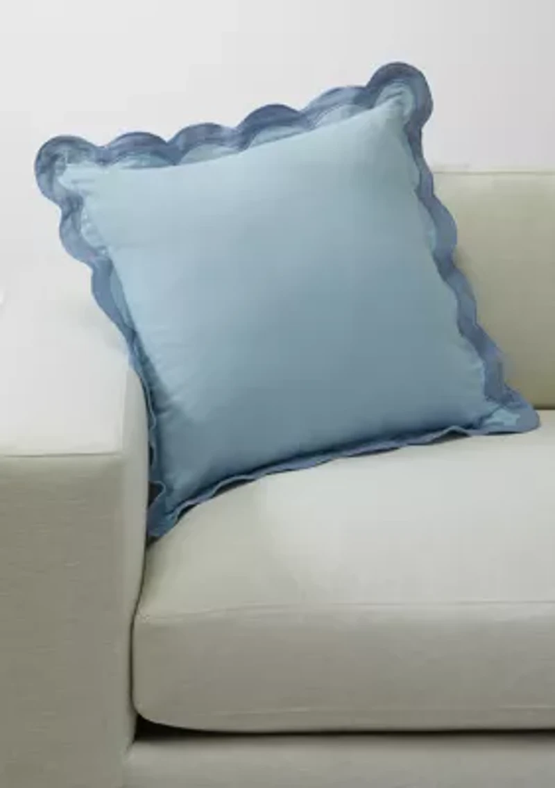 Solid Scalloped Trim Throw Pillow