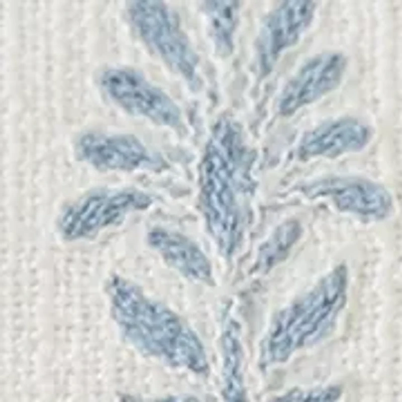 Embroidered White and Blue Pillow