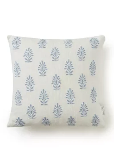 Embroidered White and Blue Pillow