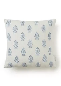 Embroidered White and Blue Pillow