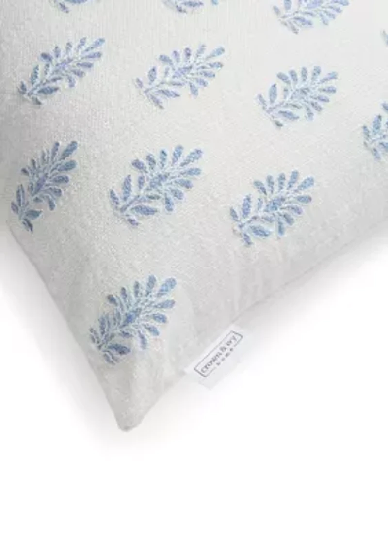 Embroidered White and Blue Pillow