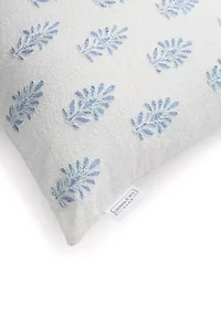 Embroidered White and Blue Pillow