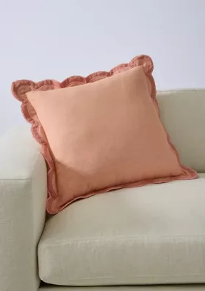 Solid Scalloped Trim Throw Pillow
