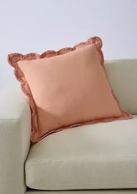 Solid Scalloped Trim Throw Pillow