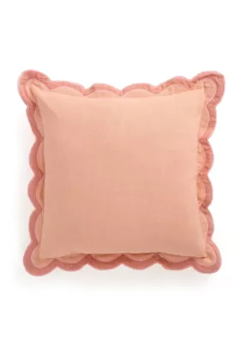Solid Scalloped Trim Throw Pillow