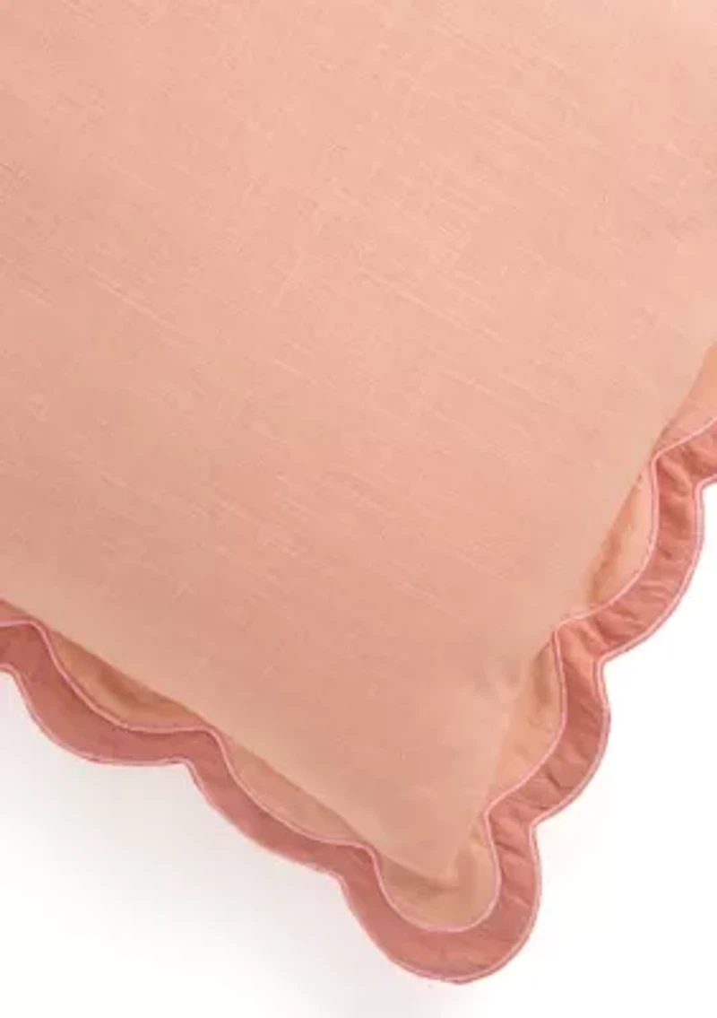 Solid Scalloped Trim Throw Pillow