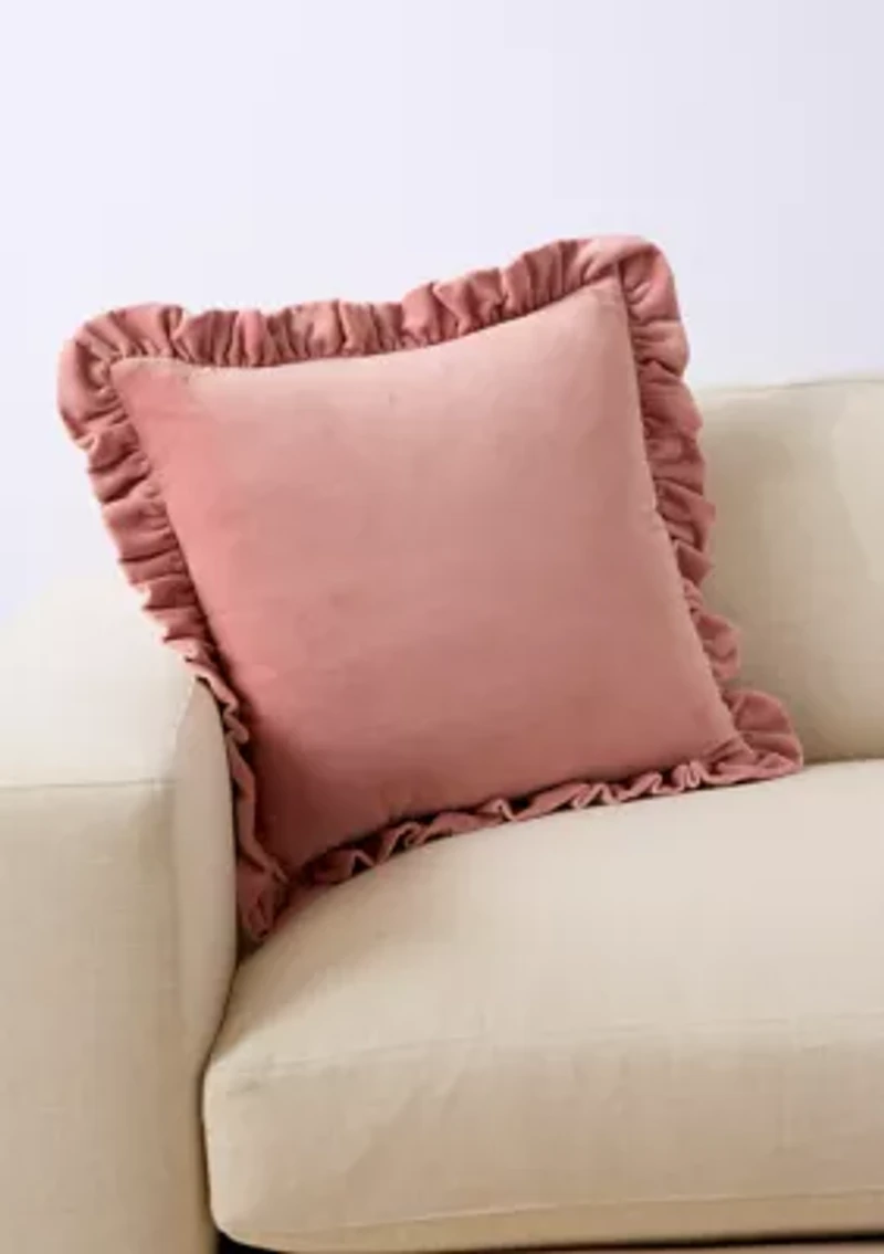 Velvet Ruffle Square Pillow