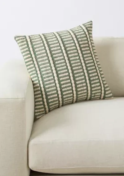 Green and White Textured Stripe Pillow