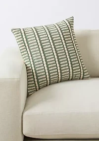Green and White Textured Stripe Pillow