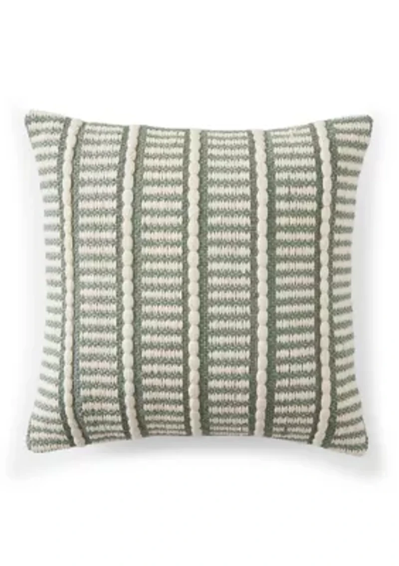 Green and White Textured Stripe Pillow