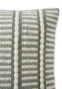 Green and White Textured Stripe Pillow