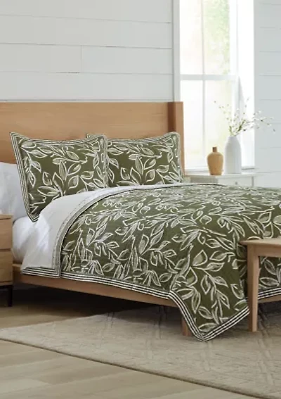 Fall Green Leaves 3-Piece Quilt Set