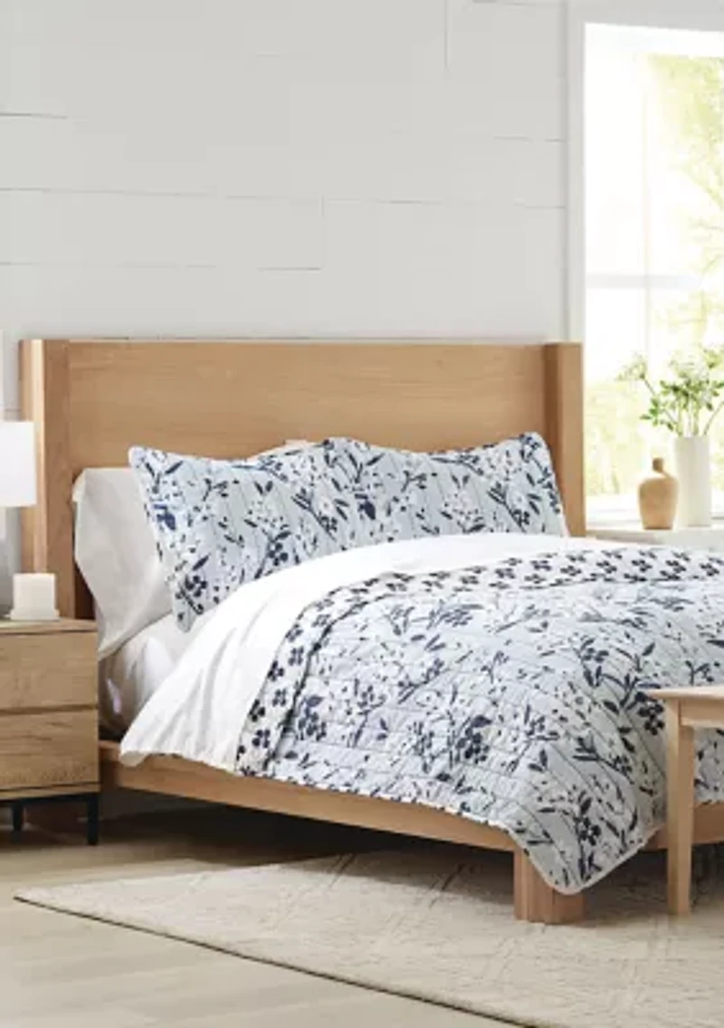 Carolina Blue Floral Printed Quilt Set