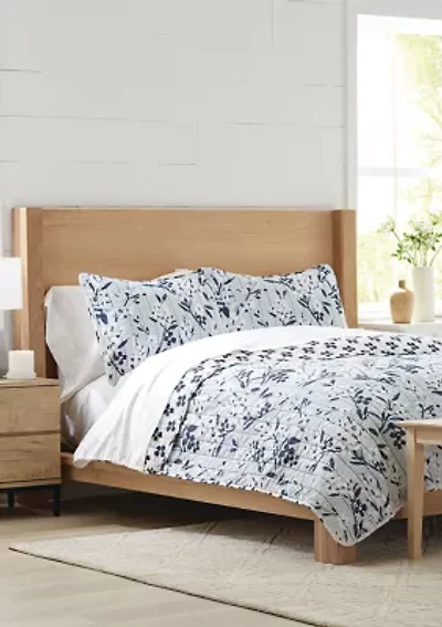 Carolina Blue Floral Printed Quilt Set