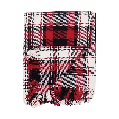 50" x 60" Fireside Plaid Red & Black Woven Fringe Accent Throw