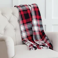 50" x 60" Fireside Plaid Red & Black Woven Fringe Accent Throw