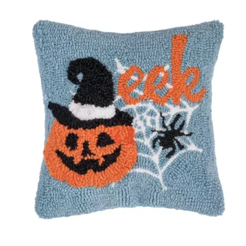 12" x 12" Witch Pumpkin Hooked Throw Pillow