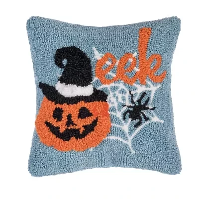 12" x 12" Witch Pumpkin Hooked Throw Pillow