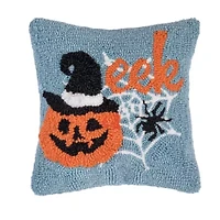 12" x 12" Witch Pumpkin Hooked Throw Pillow