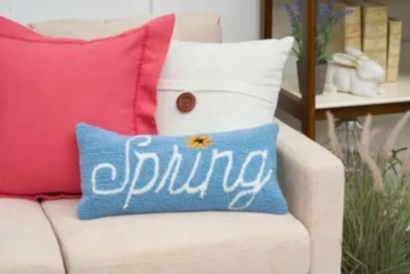 Spring Flower Hooked Pillow 10" x 20"