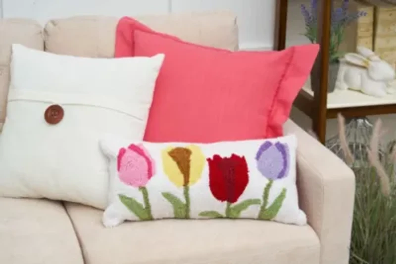 Tulip Garden Hooked Pillow 10" x 20"