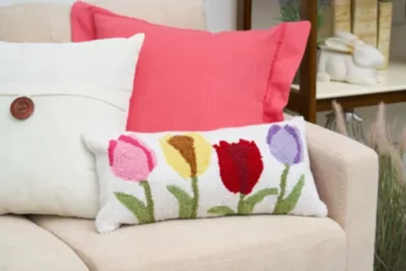 Tulip Garden Hooked Pillow 10" x 20"