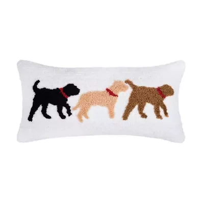 24" x 12" Dog Trio Hooked Throw Pillow