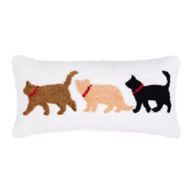24" x 12" Cat Trio Hooked Throw Pillow