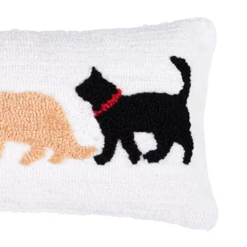 24" x 12" Cat Trio Hooked Throw Pillow