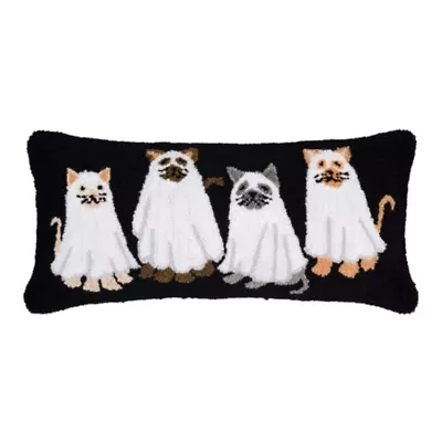 24" x 12" Ghost Cats Hooked Throw Pillow