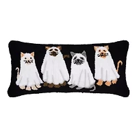 24" x 12" Ghost Cats Hooked Throw Pillow