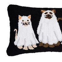24" x 12" Ghost Cats Hooked Throw Pillow