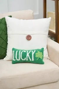Lucky Clover Hooked Pillow 6" x 12"