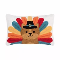 22" x 14" Turkey Cat Hooked Throw Pillow