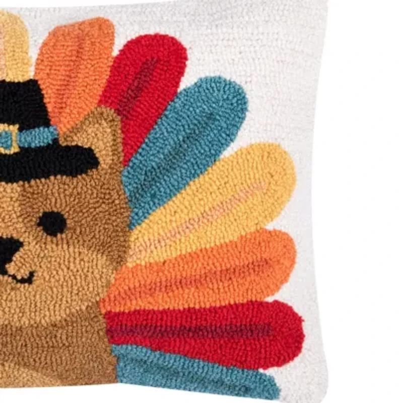 22" x 14" Turkey Cat Hooked Throw Pillow