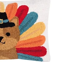 22" x 14" Turkey Cat Hooked Throw Pillow