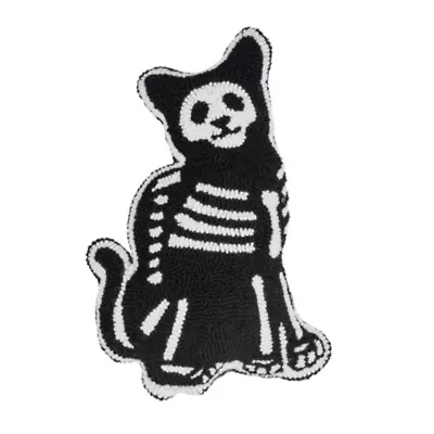 18" x 18" Cat Skeleton Shaped Hooked Throw Pillow