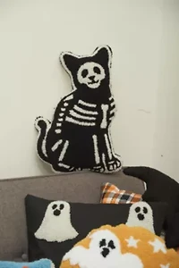 18" x 18" Cat Skeleton Shaped Hooked Throw Pillow