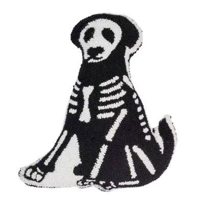 18" x 18" Dog Skeleton Shaped Hooked Throw Pillow